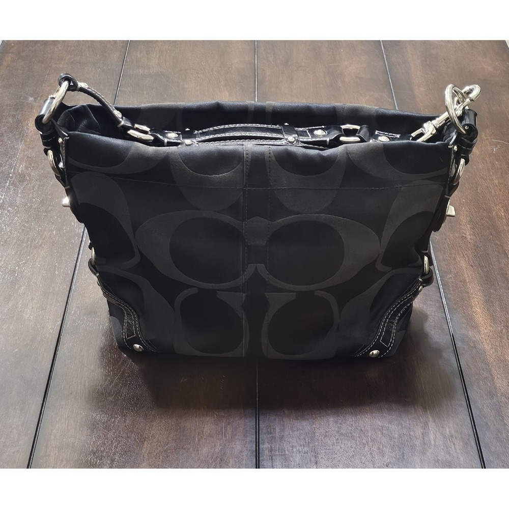 Coach F13009 Carly Black Jacquard Signature C & Leather Shoulder Bag Y2K